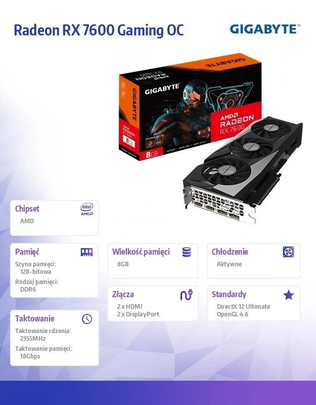 Vaizdo plokštė GIGABYTE Radeon RX7600 GAMING OC 8GB GDDR6 2xHDMI 2xDP