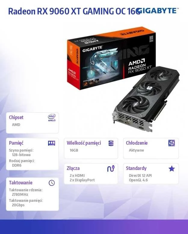Vaizdo plokštė „Gigabyte Radeon RX 9060 XT GAMING OC 16G“ | AMD | 16 GB | Radeon RX 9060 XT | GDDR6 | HDMI jungčių kiekis: 1 | PCI-E 5.0