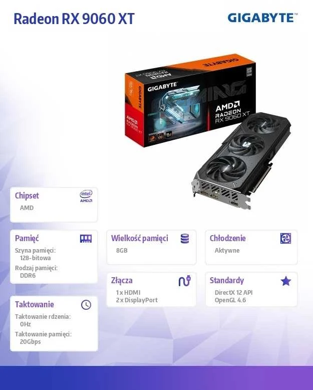 Vaizdo plokštė „Gigabyte Radeon RX 9060 XT GAMING OC 8G“ | AMD | 8 GB | „Radeon RX 9060 XT“ | GDDR6 | HDMI jungčių kiekis: 1 | PCI-E 5.0