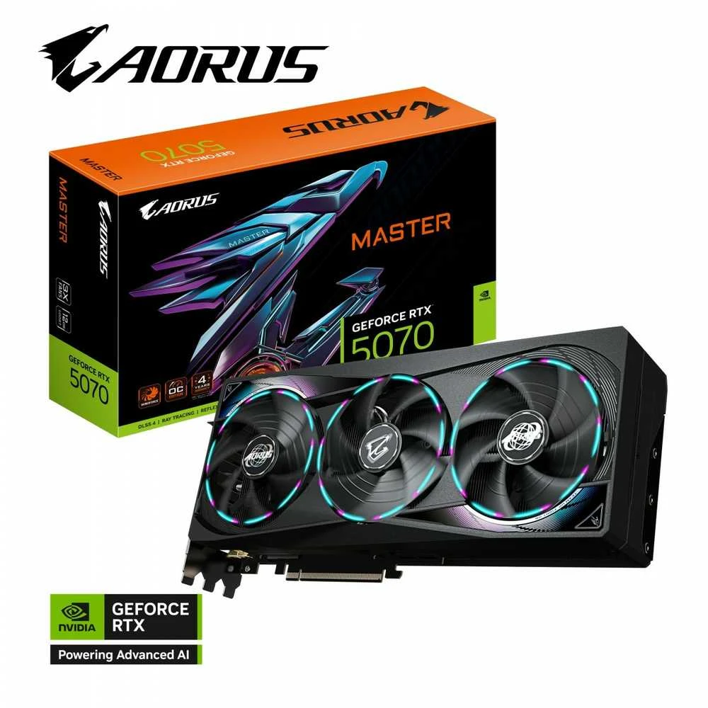 Vaizdo plokštė Gigabyte AORUS GeForce RTX 5070 MASTER 12G | NVIDIA | 12 GB | GeForce RTX 5070 | HDMI jungtys kiekis 1 | PCI-E 5.0