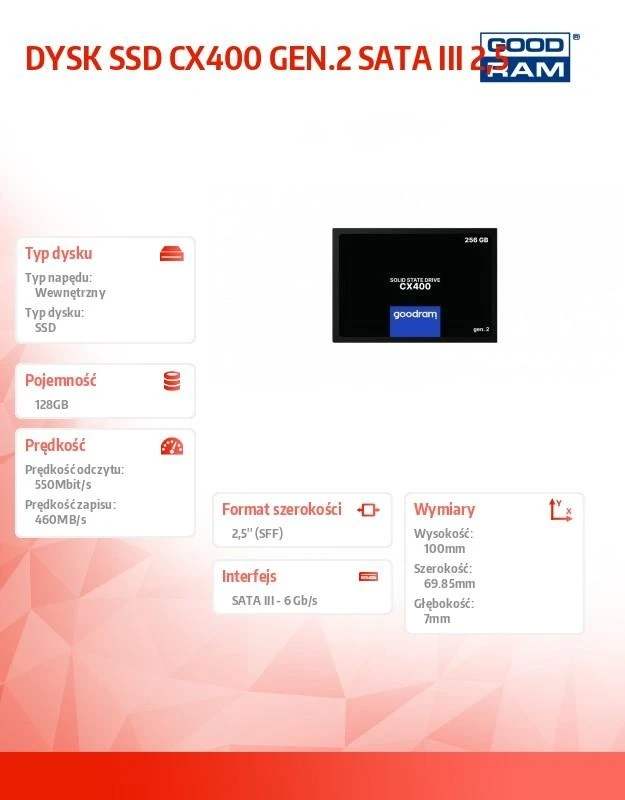 GOODRAM CX400 GEN.2 SSD 128GB SATA3 2,5" 550/450 MB/s
