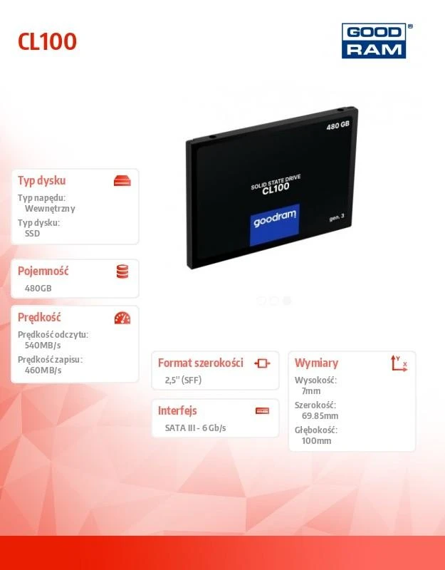 GOODRAM SSD 480GB CL100 G.3 2,5 SATA III