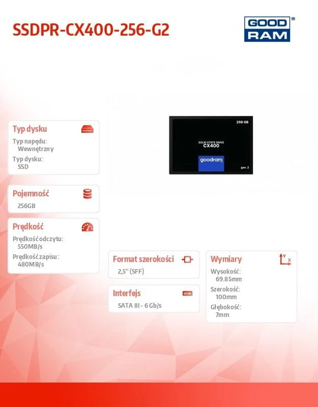 GOODRAM SSD 256GB CX400 G.2 2,5 SATA III