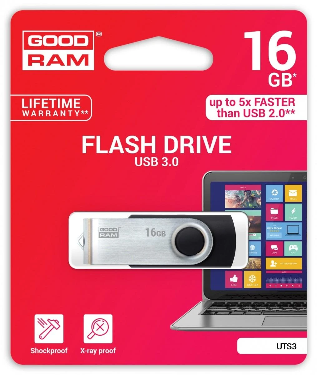 Atmintinė USB 3.0 GOODRAM UTS3 16GB, juoda sp.