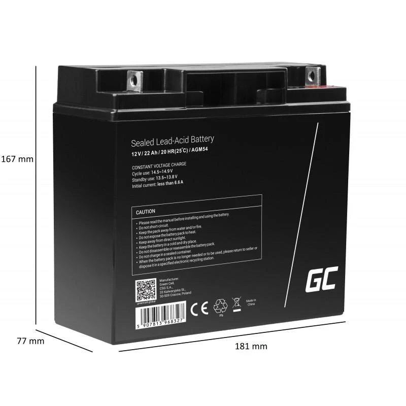 Green Cell Žalias Cell GreenCell® AGM 12V 22Ah VRLA Baterija Gel gilaus dviračio motorolerio vejapjovės valčių barža vejapjovė traktoriaus žvejybos valtis