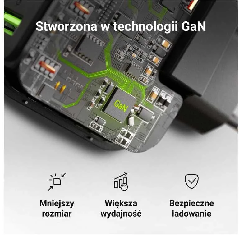 Green Cell Žalias Cell Žalias Cell įkroviklis 65W GaN GC PowerGan - 2x USB-C, 1x USB-A - baltas