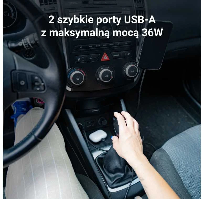 Green Cell Žalias Cell Žalias Cell automobilinis įkroviklis 36W GC PowerRide Nano36 su 2x USB-A Ultra Charge greitas įkrovimas