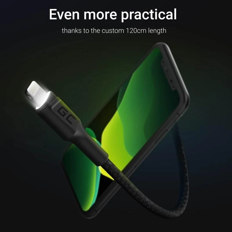 Green Cell Žalias Cell Žalias CELL 3x Kabelis GC Ray USB - Lightning 200cm baltas LED apšvietimas