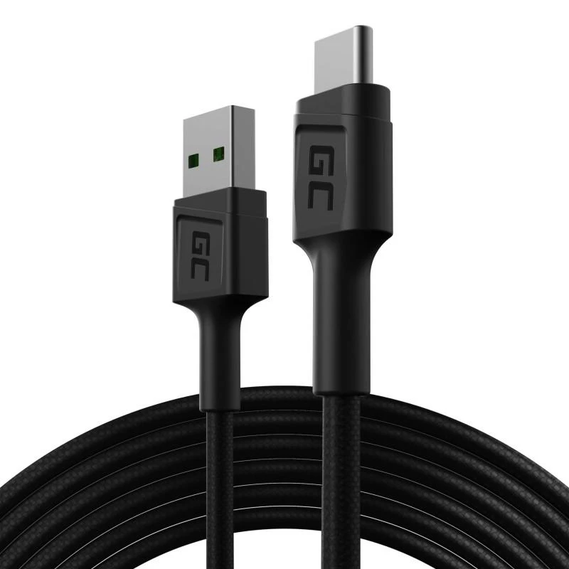 Green Cell Žalias Cell GREENCELL kabelis GC PowerStream USB-A – USB-C 200cm Ultra Charge QC 3.0