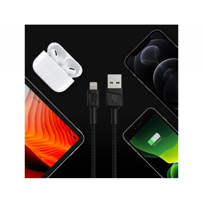 Green Cell Žalias Cell GREENCELL laidas GC PowerStream USB-A - Lightning 30cm Apple 2.4A
