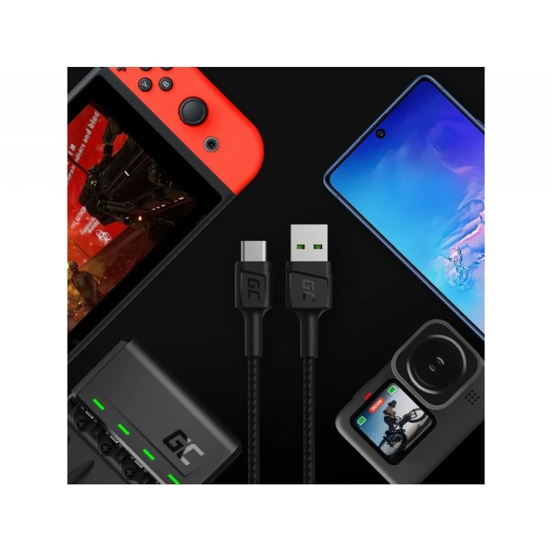 Green Cell Žalias Cell GREENCELL laidas GC PowerStream USB-A – USB-C 120cm Ultra Charge QC 3.0
