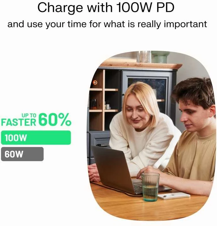 Green Cell Žalias Cell KABGC100PF120PBUSB-C laidas 1.2 m 100 W Greencell PowerFlex greito įkrovimo PD Panther juodas