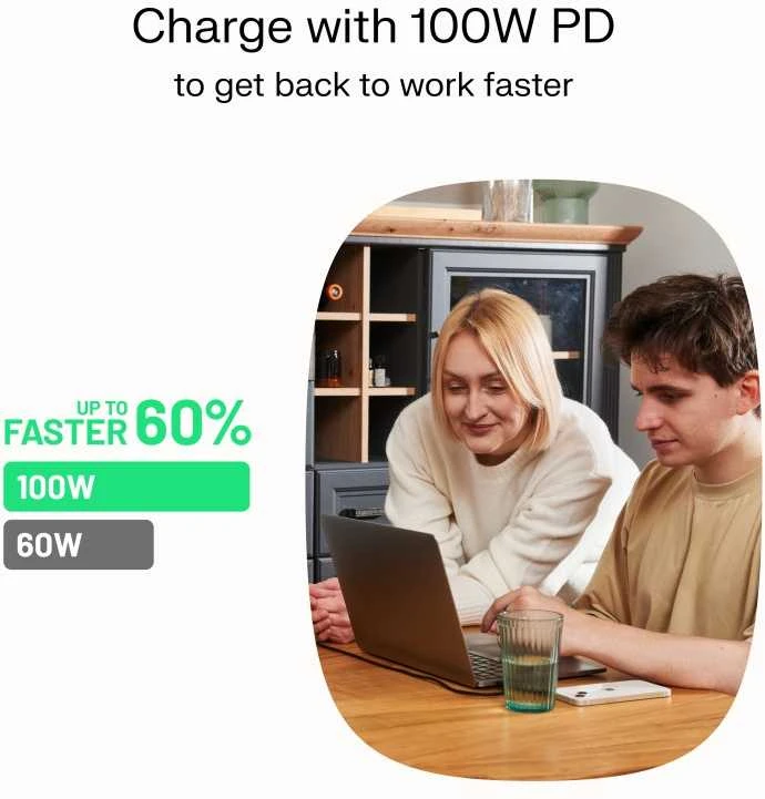 Green Cell Žalias Cell USB-C laidas 1.2 m 100 W Greencell PowerStream greito įkrovimo PD Mint Žalias