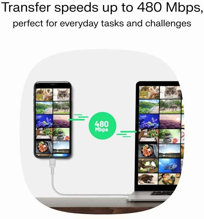 Green Cell Žalias Cell USB-C laidas 1.2 m 100 W Greencell PowerStream greito įkrovimo PD Snow Baltas