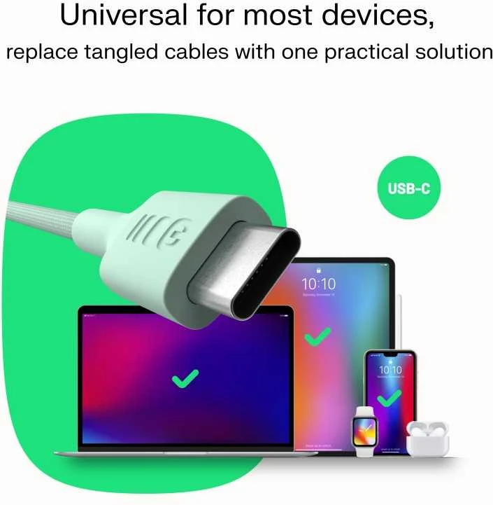 Green Cell Žalias Cell USB-C laidas 2m 100W Greencell PowerStream greito įkrovimo PD Mint Žalias