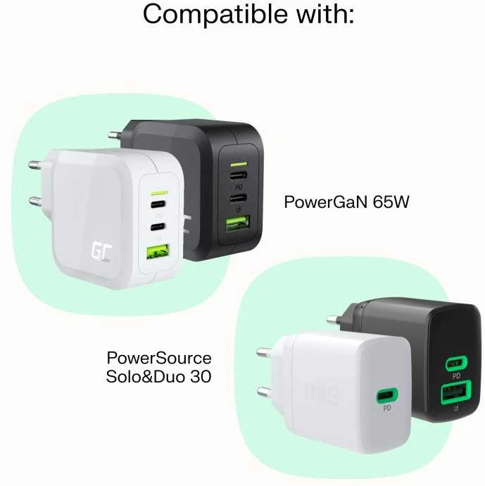 Green Cell Žalias Cell USB-C laidas 2m 100W Greencell PowerStream greito įkrovimo PD Mint Žalias