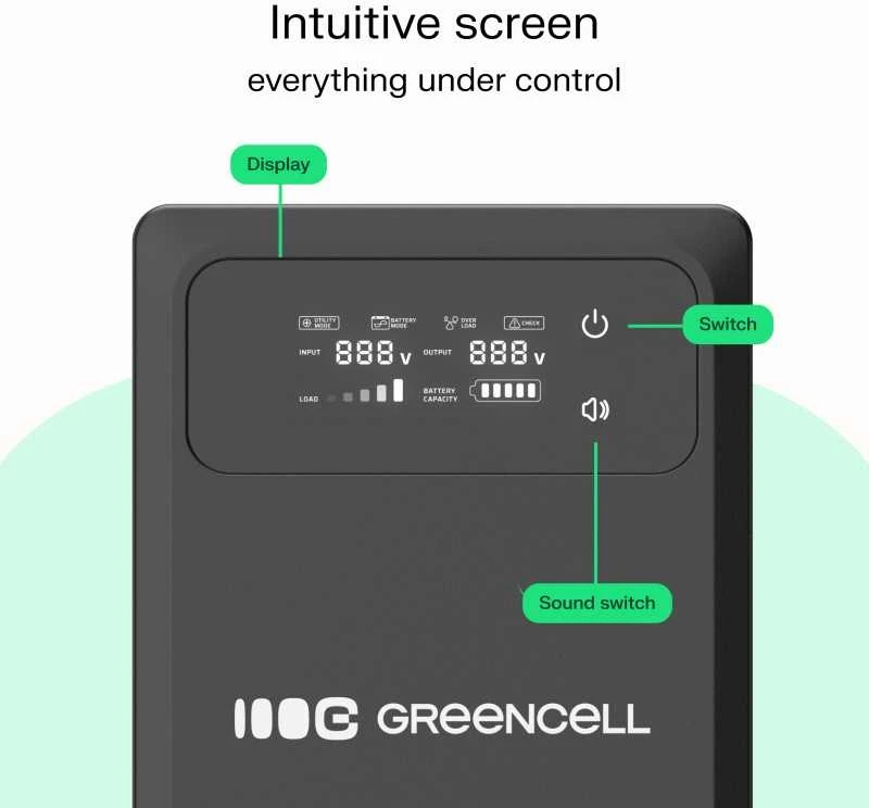 Green Cell Žalias Cell Žalias Cell nepertraukiamo maitinimo šaltinis (UPS) 2000 VA 1200 W su LCD ekranu