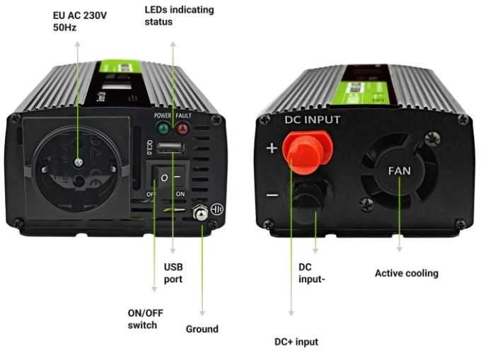 Green Cell Žalias Cell Automobilio maitinimo inverteris Žalias Cell® 12V–230V, 500W/1000W