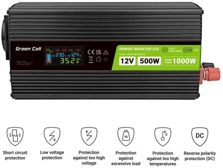 Green Cell Žalias Cell Automobilio maitinimo inverteris Žalias Cell® 12V–230V, 500W/1000W