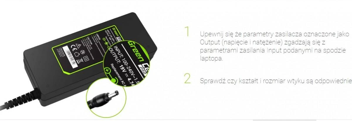 Green Cell nešiojamojo kompiuterio įkroviklis su technine schema
