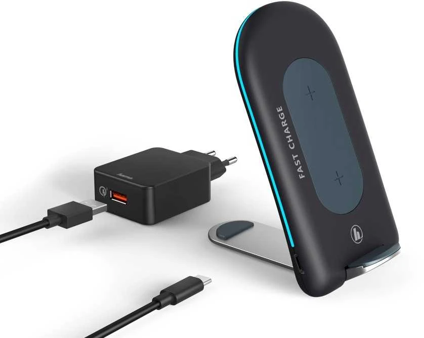 HAMA INDUKCINIS Įkroviklis QI-FC 15S 15W / USB-C + Įkroviklis QC 3.0 Juodas