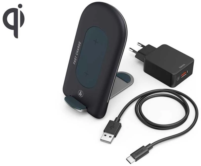 HAMA INDUKCINIS Įkroviklis QI-FC 15S 15W / USB-C + Įkroviklis QC 3.0 Juodas
