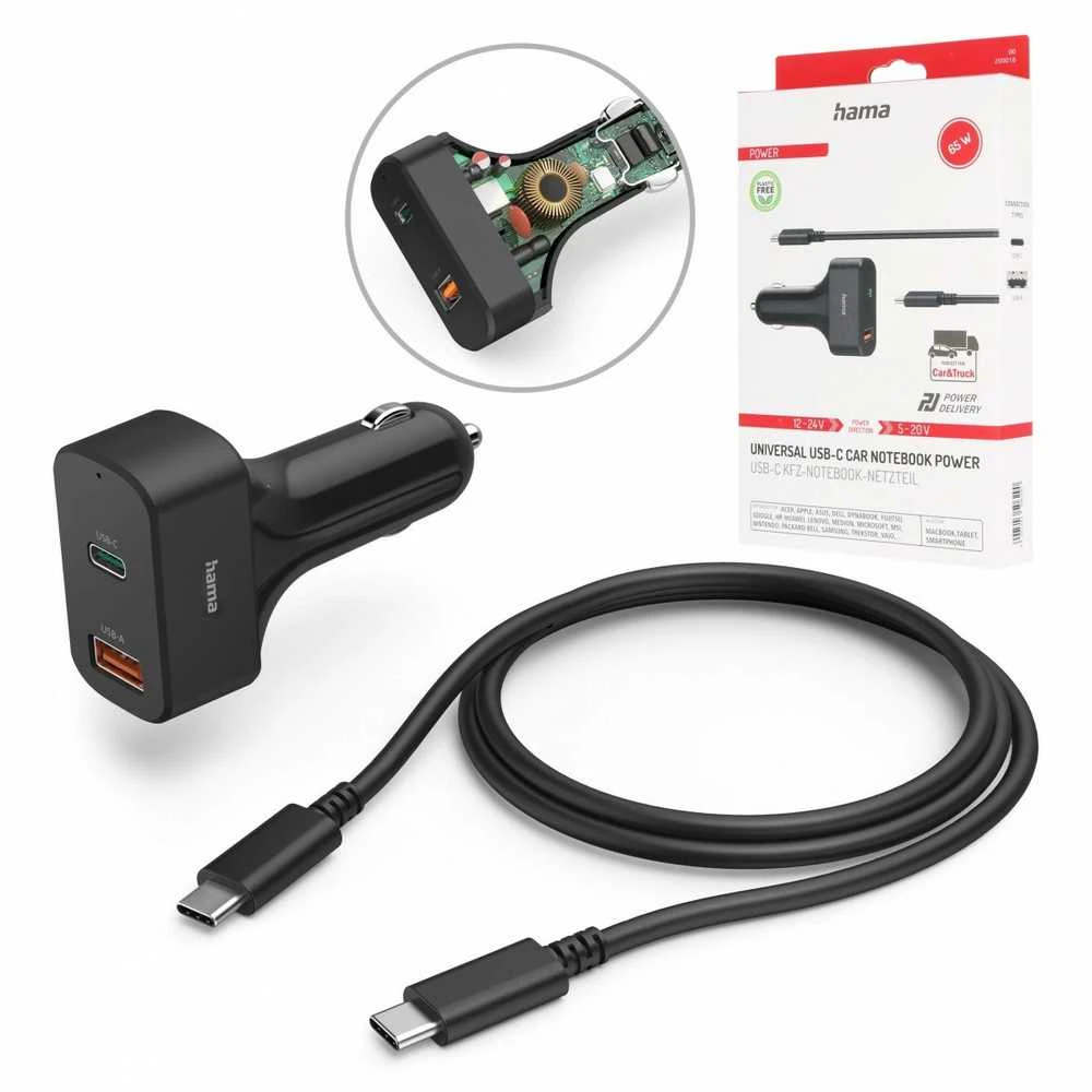 Hama maitinimo šaltinis automobilinis do notebooka USB-C 65W