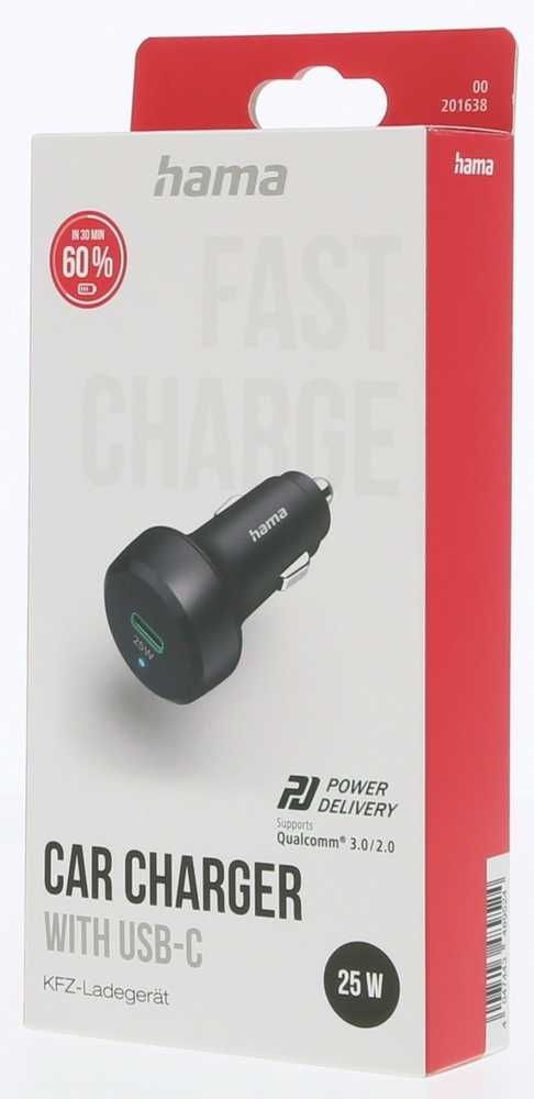 Hama PD/QC 3.0 1x USB-C 25W juoda
