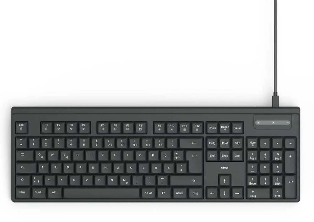 Klaviatūra Hama CK-100/WKM-100 su laidu 100% (full-size) juoda