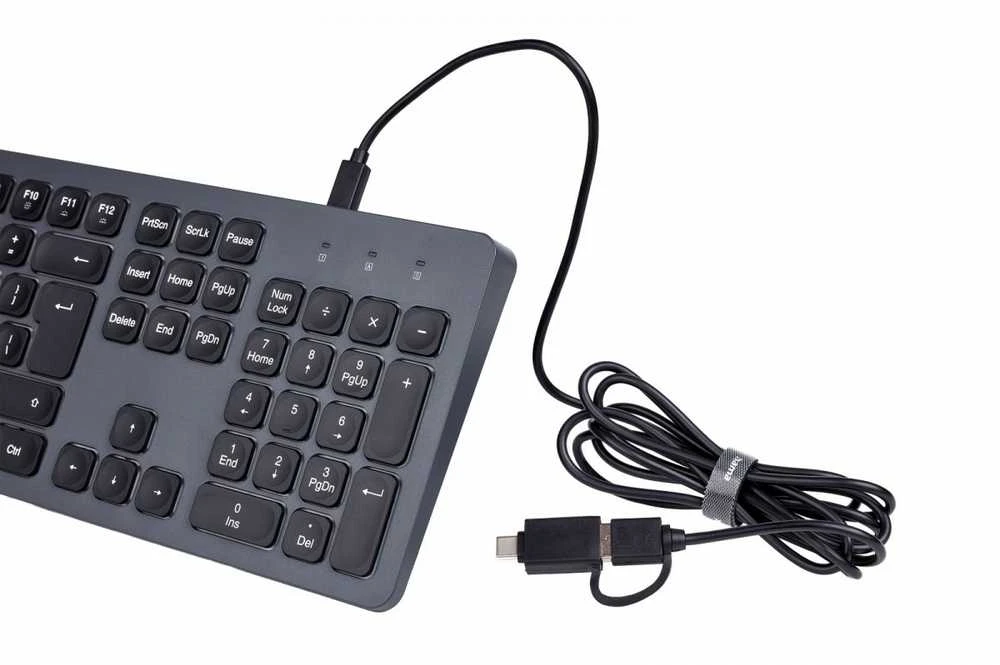 Klaviatūra Hama CK-400 su laidu 100% (full-size) su pašvietimu juoda-pilka