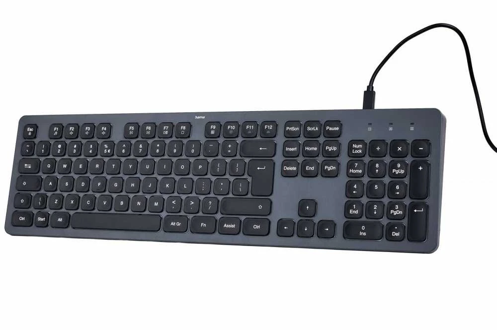 Klaviatūra Hama CK-400 su laidu 100% (full-size) su pašvietimu juoda-pilka