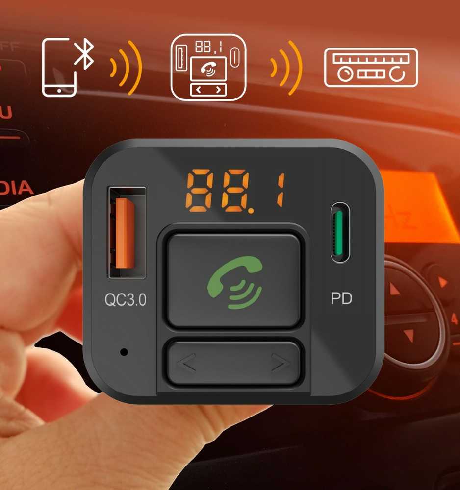 Hama FM SIŲSTUVAS SU „BLUETOOTH“, LAISVŲ RANKŲ FUNKCIJA IR USB-A, USB-C PD 20 W ĮKROVIKLIU