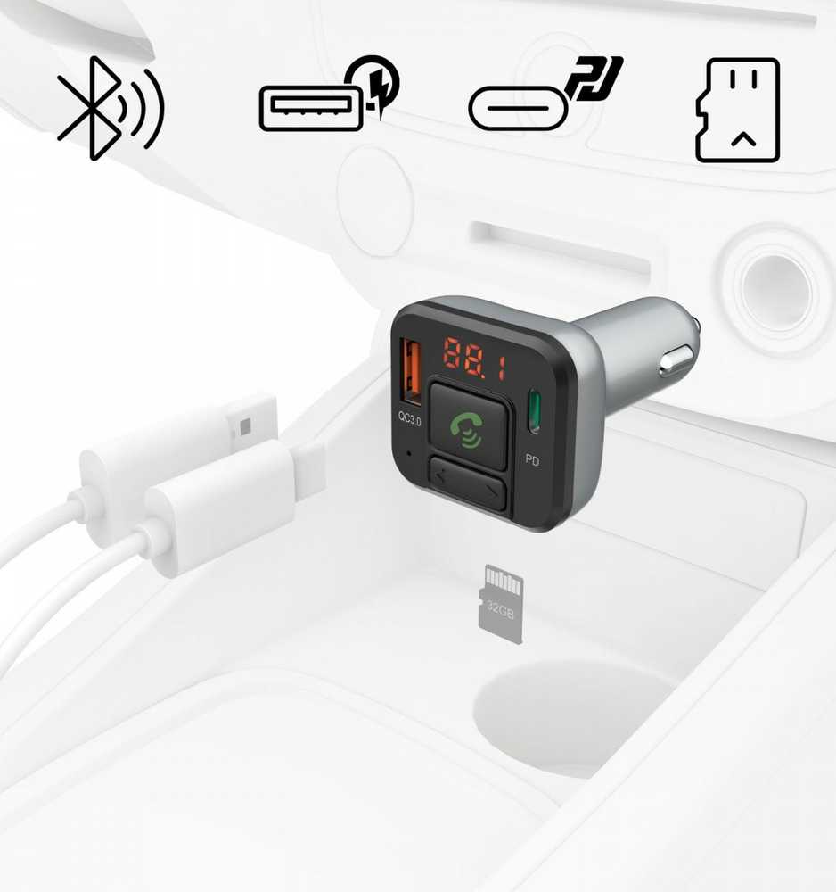 Hama FM SIŲSTUVAS SU „BLUETOOTH“, LAISVŲ RANKŲ FUNKCIJA IR USB-A, USB-C PD 20 W ĮKROVIKLIU