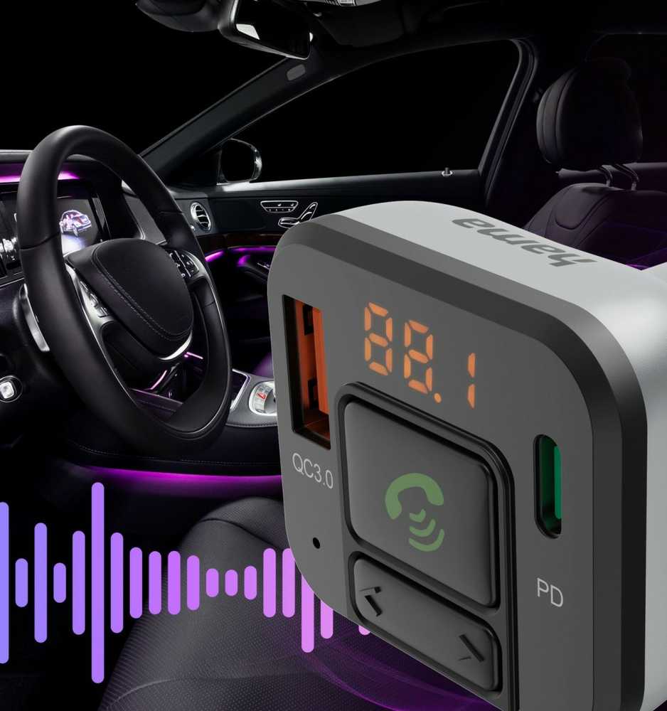 Hama FM SIŲSTUVAS SU „BLUETOOTH“, LAISVŲ RANKŲ FUNKCIJA IR USB-A, USB-C PD 20 W ĮKROVIKLIU