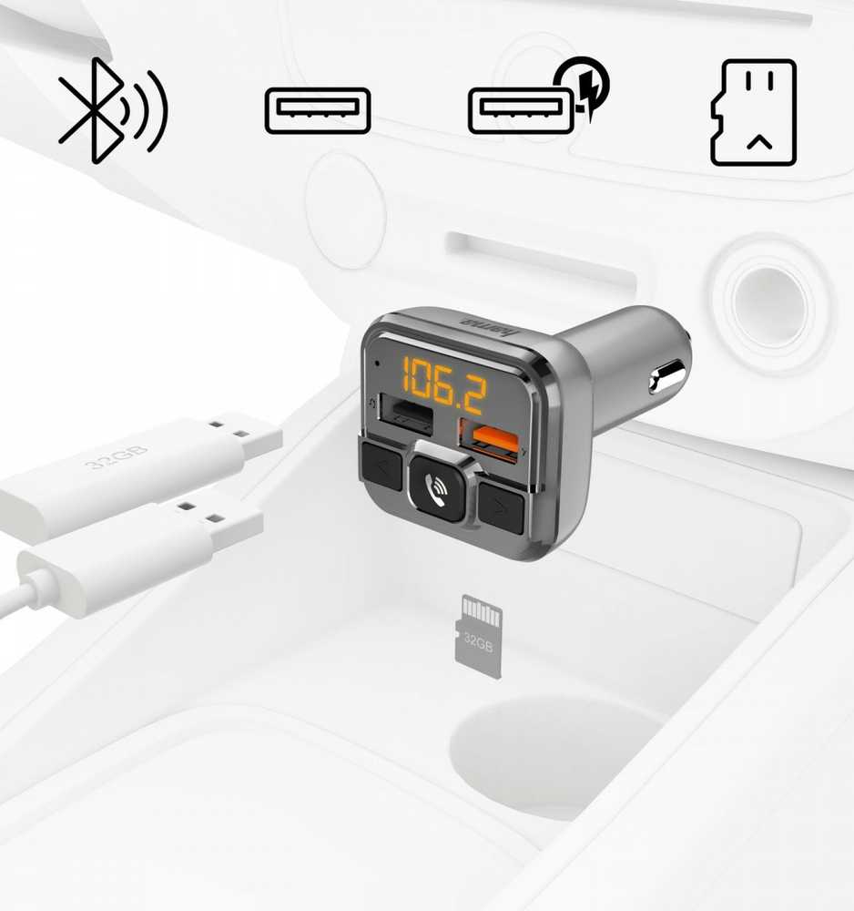 Hama FM SIŲSTUVAS SU „BLUETOOTH“, LAISVŲ RANKŲ FUNKCIJA IR USB ĮKROVIKLIU – A18W