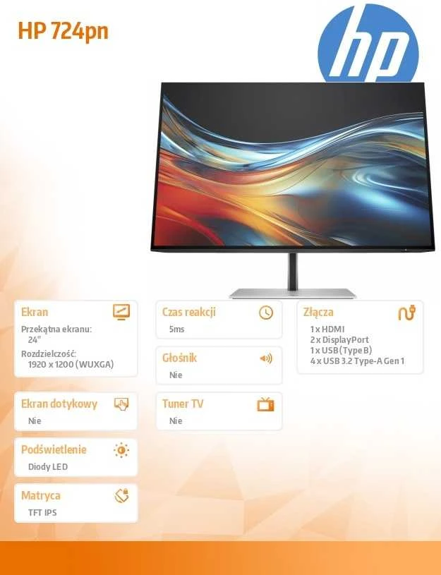 Monitorius Hewlett Packard (HP) HP 724pn Series 7 Pro/61 cm/IPS/ WUXGA (1920 x 1200)/100 Hz/350 nits