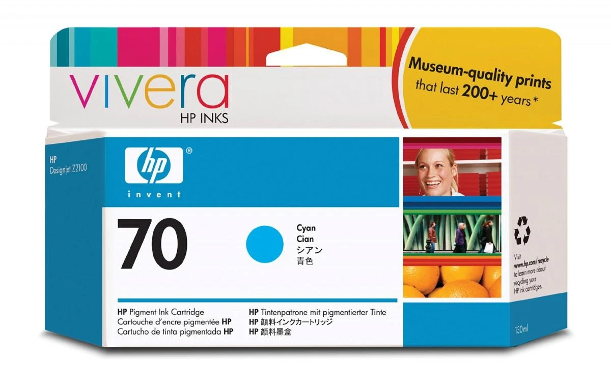 Hewlett Packard (HP) HP Nr.70 Rašalo krepšelis. Žydra spalva su Vivera rašalu (130 ml)