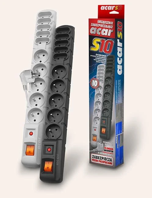 Maitinimo juosta su apsaugine Acar S10 juoda - 10 lizdų - 1.5 m