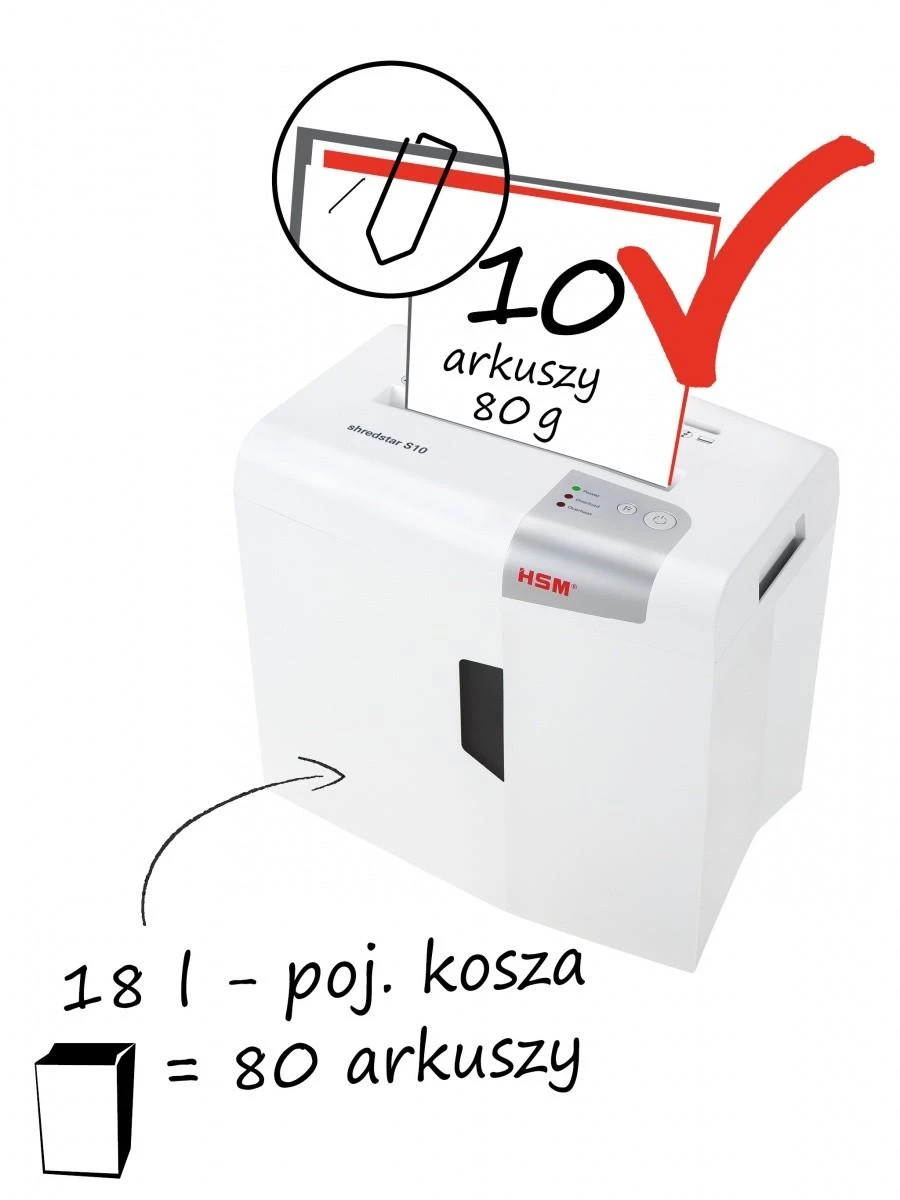 HSM 1042121 HSM „Shredstar S10“ – 6 mm juostelės / 10 lapų po 80 g / 18 l talpos dėžė / P-2