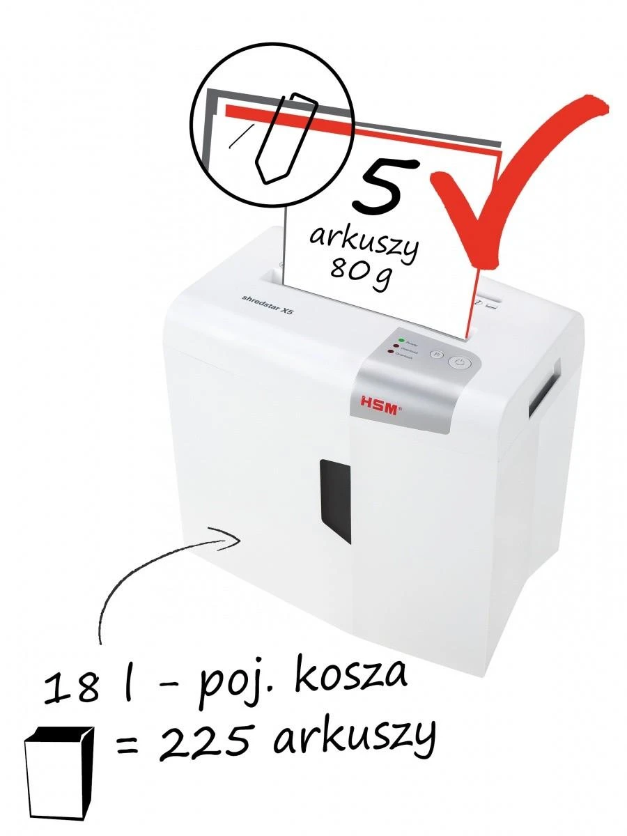 HSM 1043121 HSM „Shredstar X5“ – kryžminio kirpimo, 4,0 x 35 mm / 5 lapai, 80 g / 18 l talpos / P-4