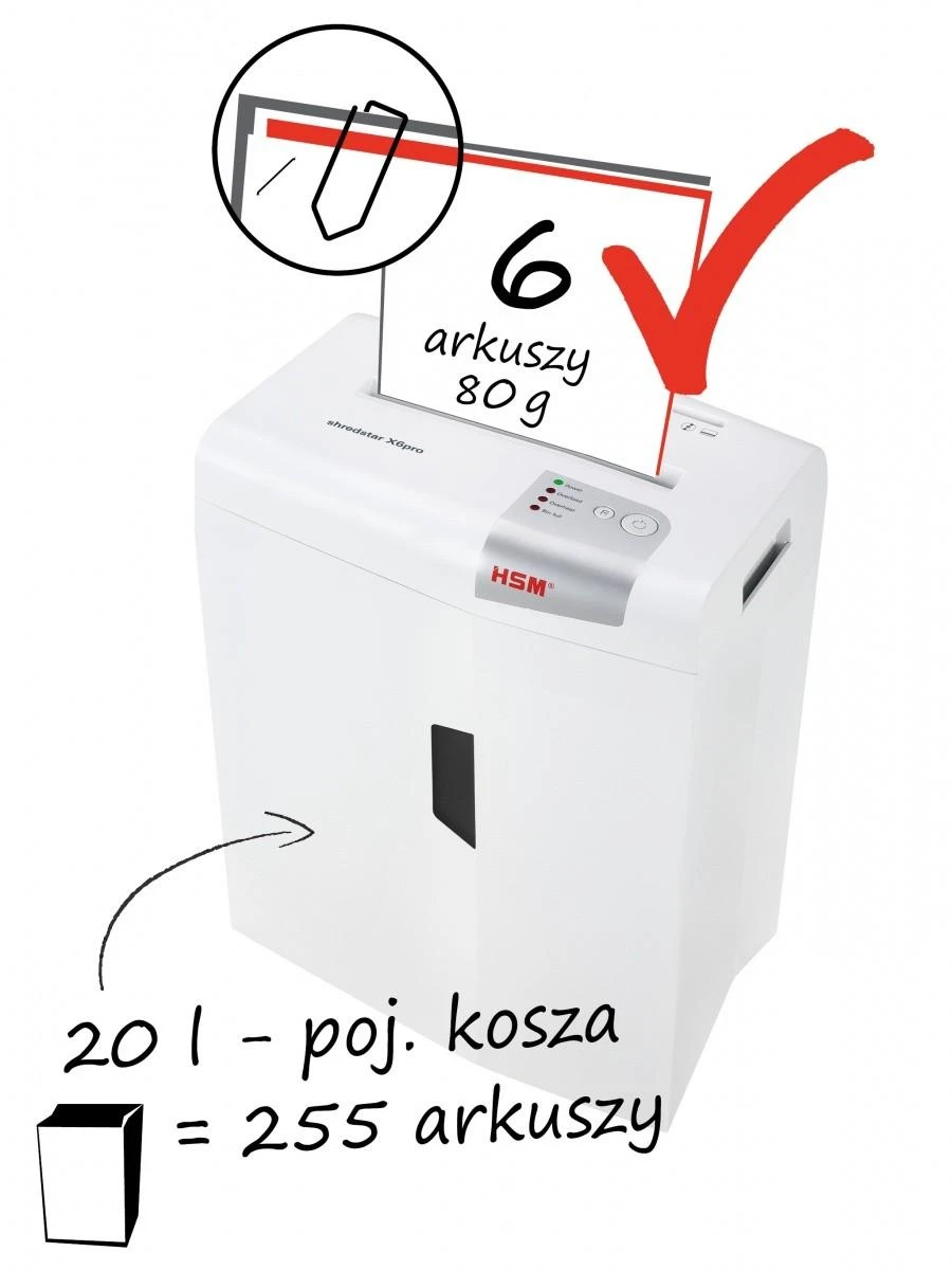 HSM 1046111 HSM Shredstar X6pro - skersinis pjūvis 2x15mm/ 6 lakštai 80g/ 20l bin/ P-5