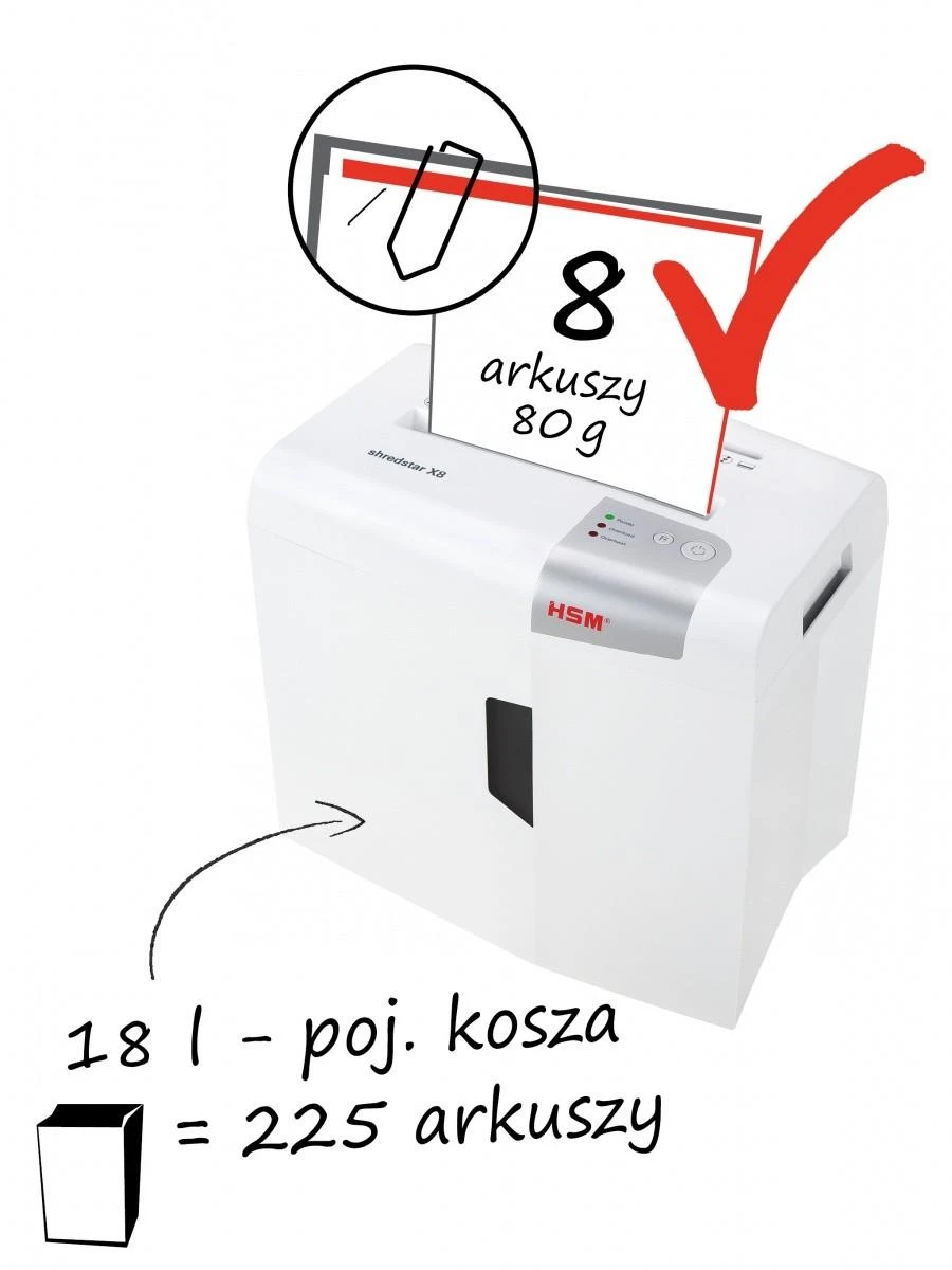 HSM 1044121 HSM Shredstar X8 - skersinis pjūvis 4,5x30mm/ 8 lakštai 80 g/ 18 l šiukšliadėžė/ P-4