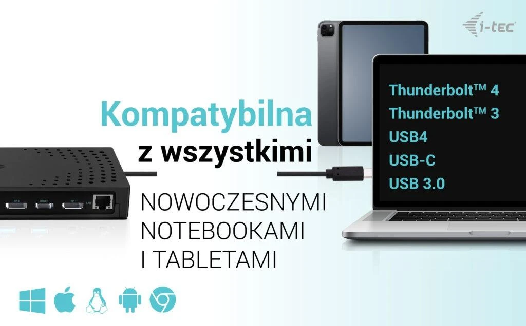 I-TEC USB 3.0 USB-C Thunderbolt 3x 4K prijungimo stotis Gen 2 + maitinimo tiekimas 100 W