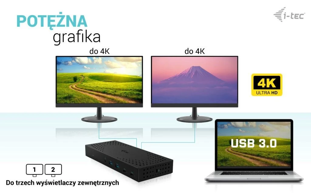 I-TEC USB 3.0 USB-C Thunderbolt 3x 4K prijungimo stotis Gen 2 + maitinimo tiekimas 100 W