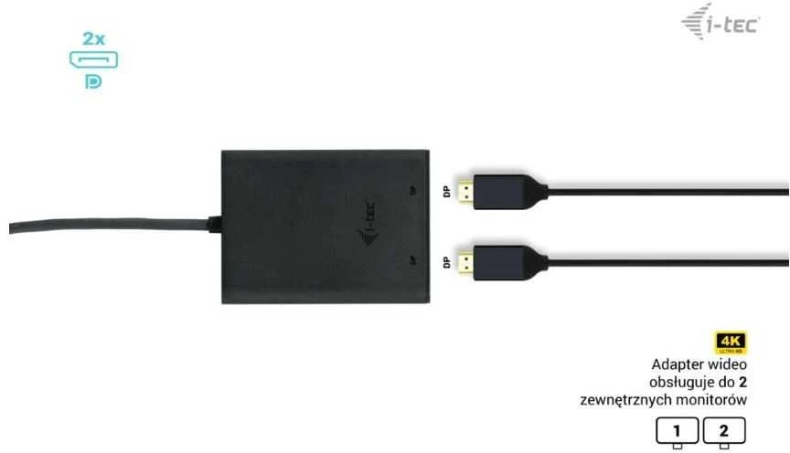 I-tec USB-C Dual 4K/60Hz (vienas 8K/30Hz) DP vaizdo adapteris