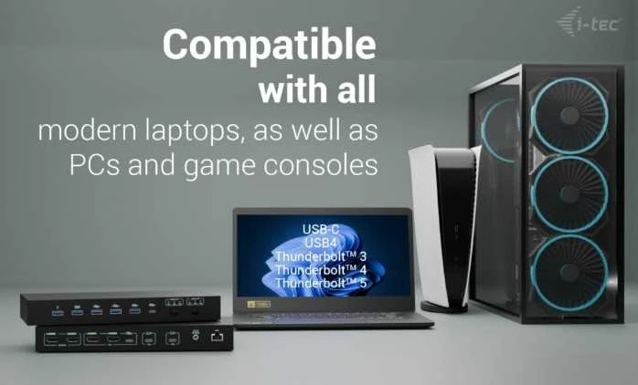 „I-tec USB-C KVM Dock PRO 3“ 3 pagrindiniams kompiuteriams