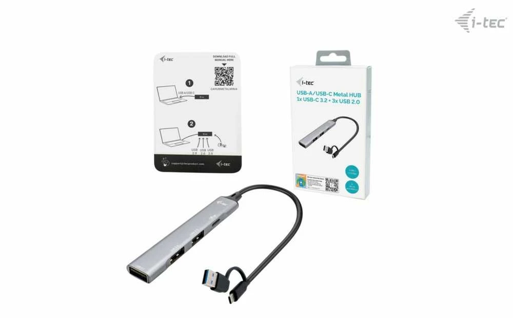 I-TEC metalinis USB HUB su pakuote bei vartotojo instrukcija