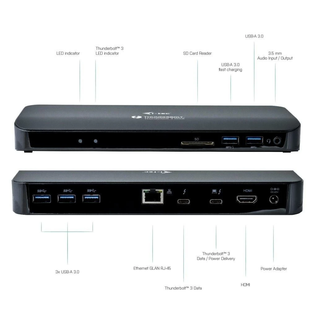 I-TEC Thunderbolt 3 Dual 4K Docking Station Maitinimas 65W