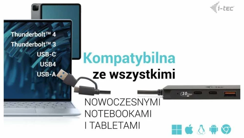 I-TEC USB-C metalinis stebulės 2xUSB 3.0 2xUSB-C 5Gbps be maitinimo adapterio, idealiai tinka nešiojamajam kompiuteriui Ultrabook Planšetė PC