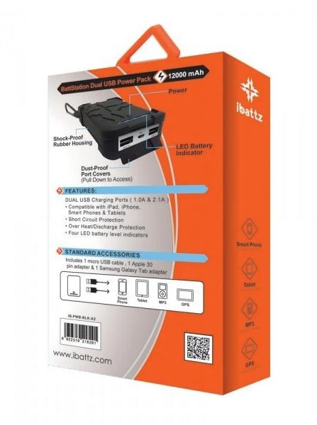 Powerbank iBattz BattSTation Tough Pro 12000mAh Juodai-sidabrinė